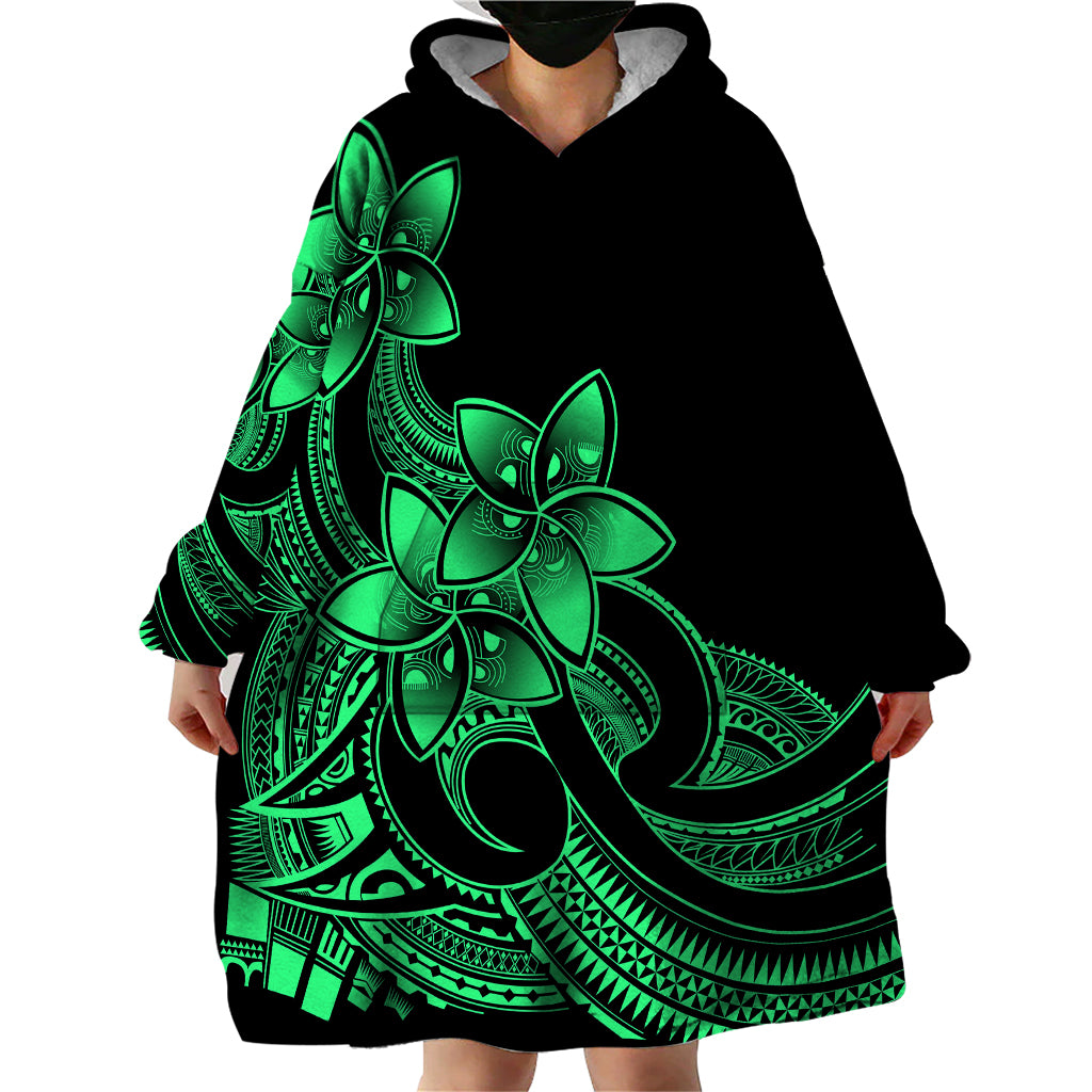 Polynesian Pride Plumeria Flowers Wearable Blanket Hoodie Polynesian Tribal Green Vibe - Wonder Print Shop