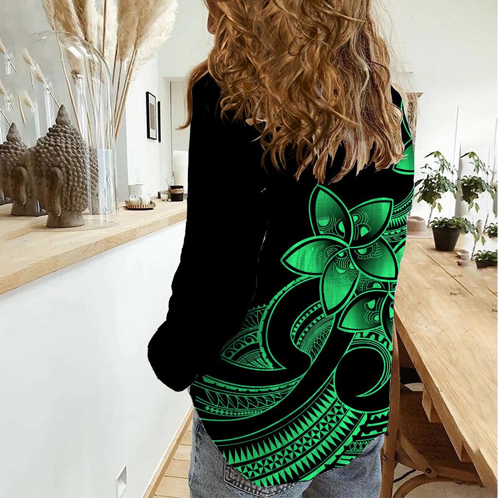 Polynesian Pride Plumeria Flowers Women Casual Shirt Polynesian Tribal Green Vibe - Wonder Print Shop