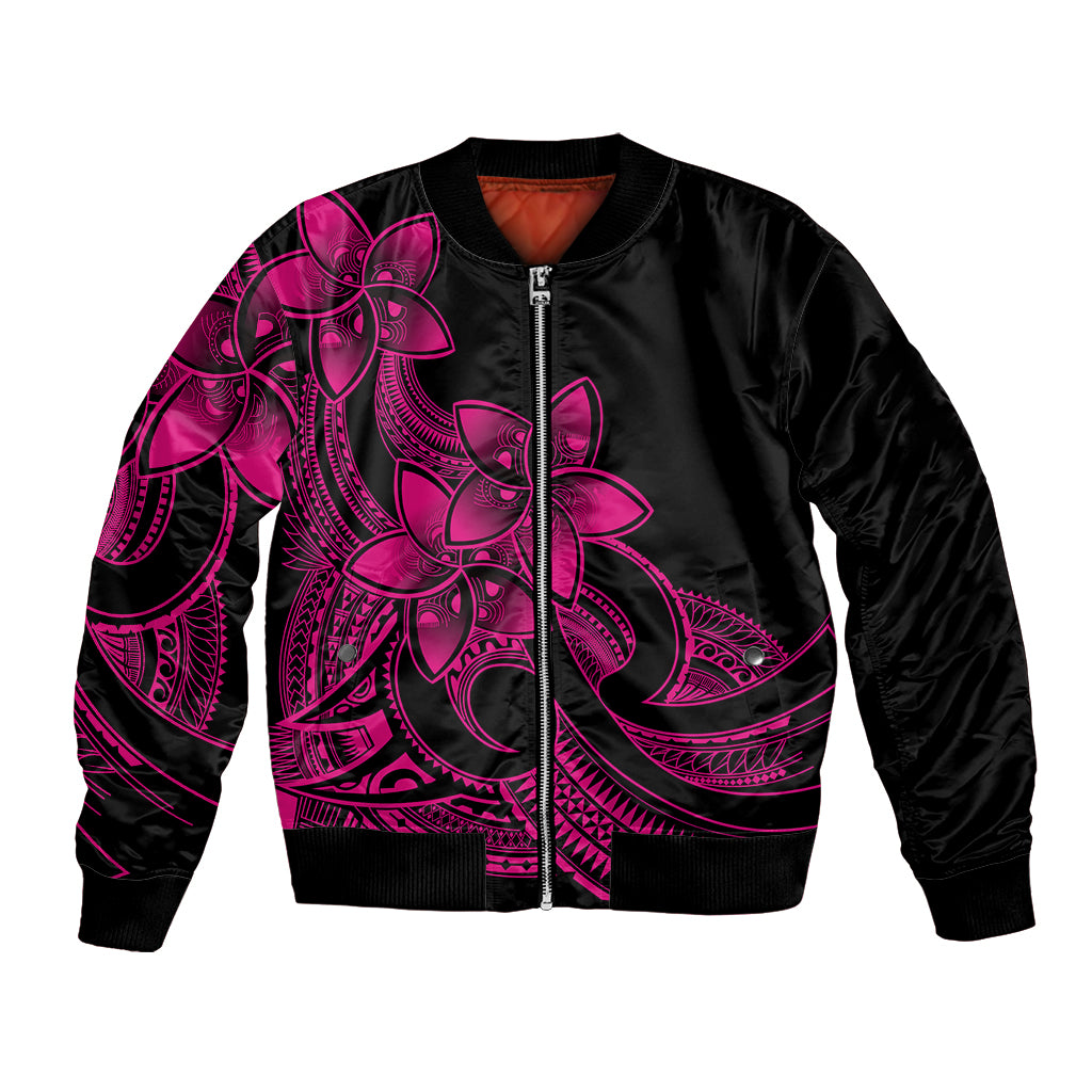 Polynesian Pride Plumeria Flowers Bomber Jacket Polynesian Tribal Pink Vibe LT9 - Wonder Print Shop