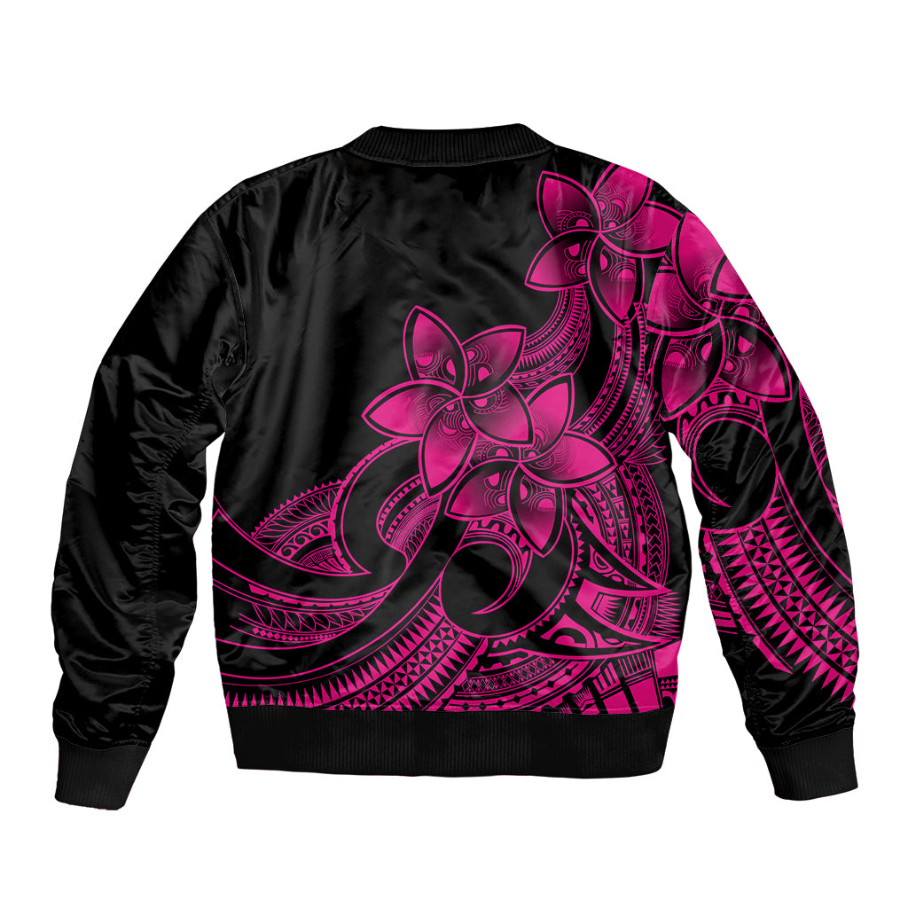 Polynesian Pride Plumeria Flowers Bomber Jacket Polynesian Tribal Pink Vibe LT9 - Wonder Print Shop