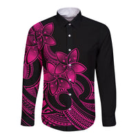 Polynesian Pride Plumeria Flowers Long Sleeve Button Shirt Polynesian Tribal Pink Vibe - Wonder Print Shop