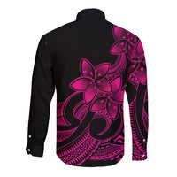 Polynesian Pride Plumeria Flowers Long Sleeve Button Shirt Polynesian Tribal Pink Vibe - Wonder Print Shop