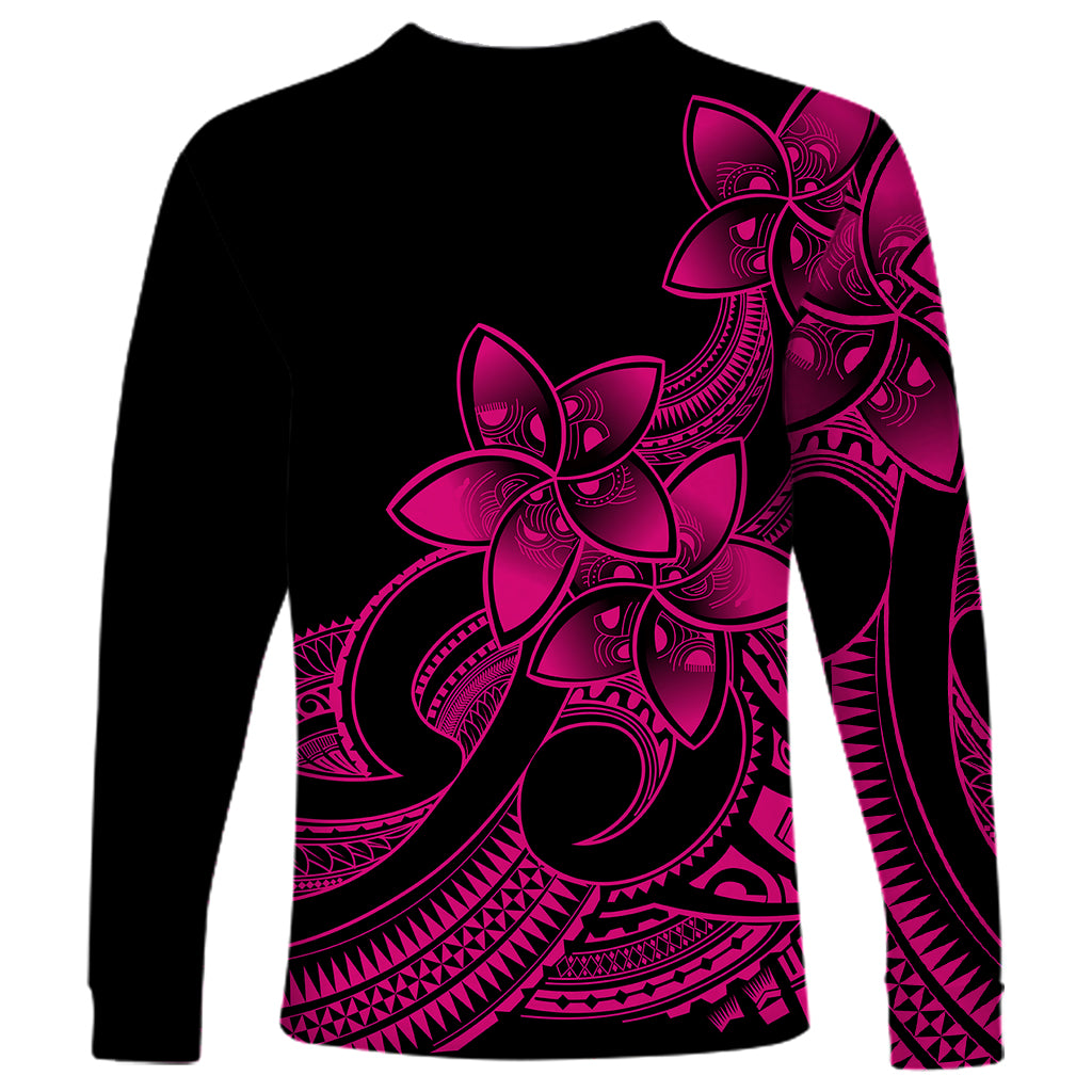 Polynesian Pride Plumeria Flowers Long Sleeve Shirt Polynesian Tribal Pink Vibe - Wonder Print Shop