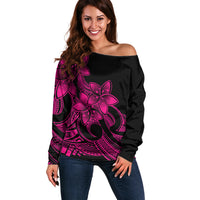 Polynesian Pride Plumeria Flowers Off Shoulder Sweater Polynesian Tribal Pink Vibe - Wonder Print Shop
