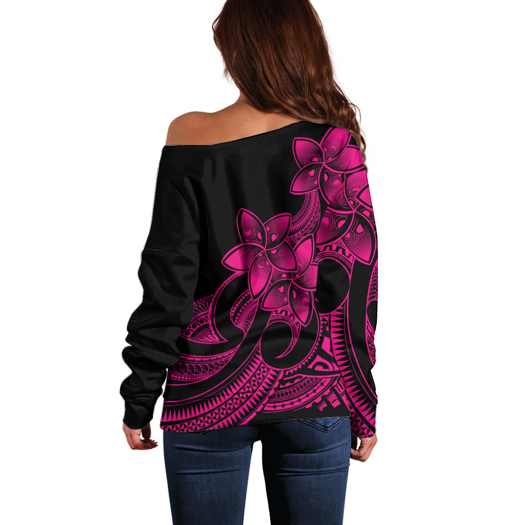 Polynesian Pride Plumeria Flowers Off Shoulder Sweater Polynesian Tribal Pink Vibe - Wonder Print Shop