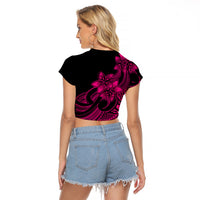 Polynesian Pride Plumeria Flowers Raglan Cropped T Shirt Polynesian Tribal Pink Vibe - Wonder Print Shop