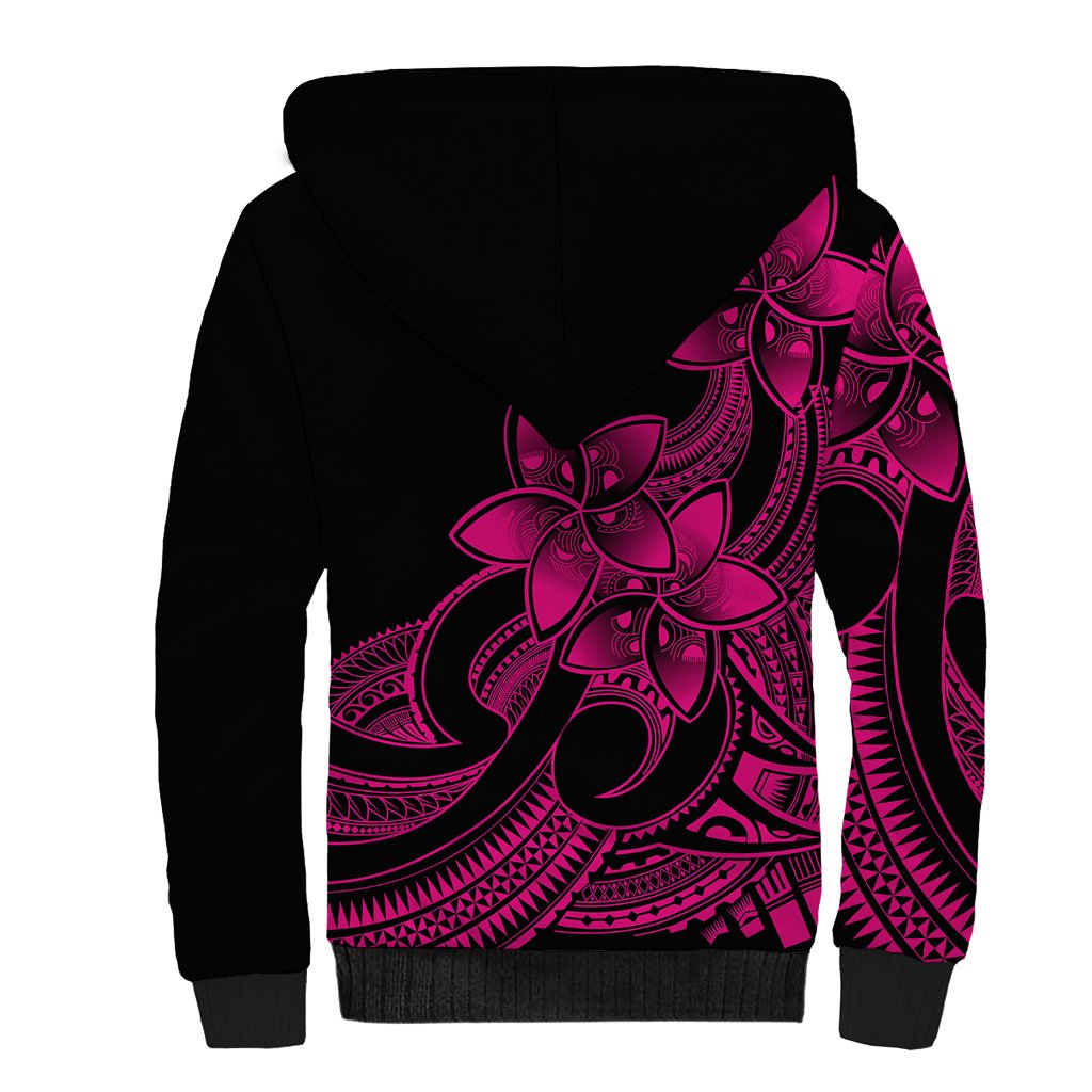 Polynesian Pride Plumeria Flowers Sherpa Hoodie Polynesian Tribal Pink Vibe - Wonder Print Shop