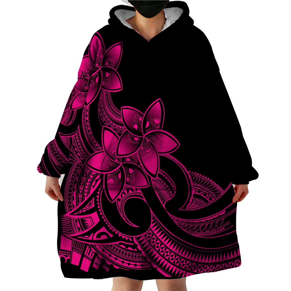 Polynesian Pride Plumeria Flowers Wearable Blanket Hoodie Polynesian Tribal Pink Vibe - Wonder Print Shop
