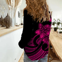 Polynesian Pride Plumeria Flowers Women Casual Shirt Polynesian Tribal Pink Vibe - Wonder Print Shop
