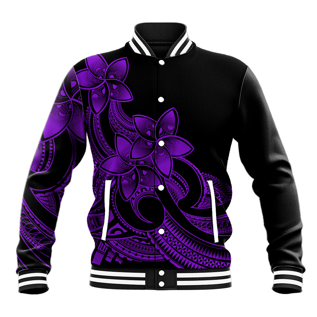 Polynesian Pride Plumeria Flowers Baseball Jacket Polynesian Tribal Purple Vibe LT9 - Wonder Print Shop