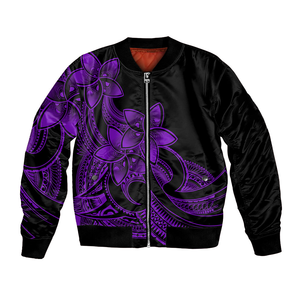 Polynesian Pride Plumeria Flowers Bomber Jacket Polynesian Tribal Purple Vibe LT9 - Wonder Print Shop