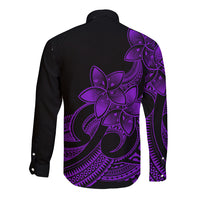 Polynesian Pride Plumeria Flowers Long Sleeve Button Shirt Polynesian Tribal Purple Vibe - Wonder Print Shop