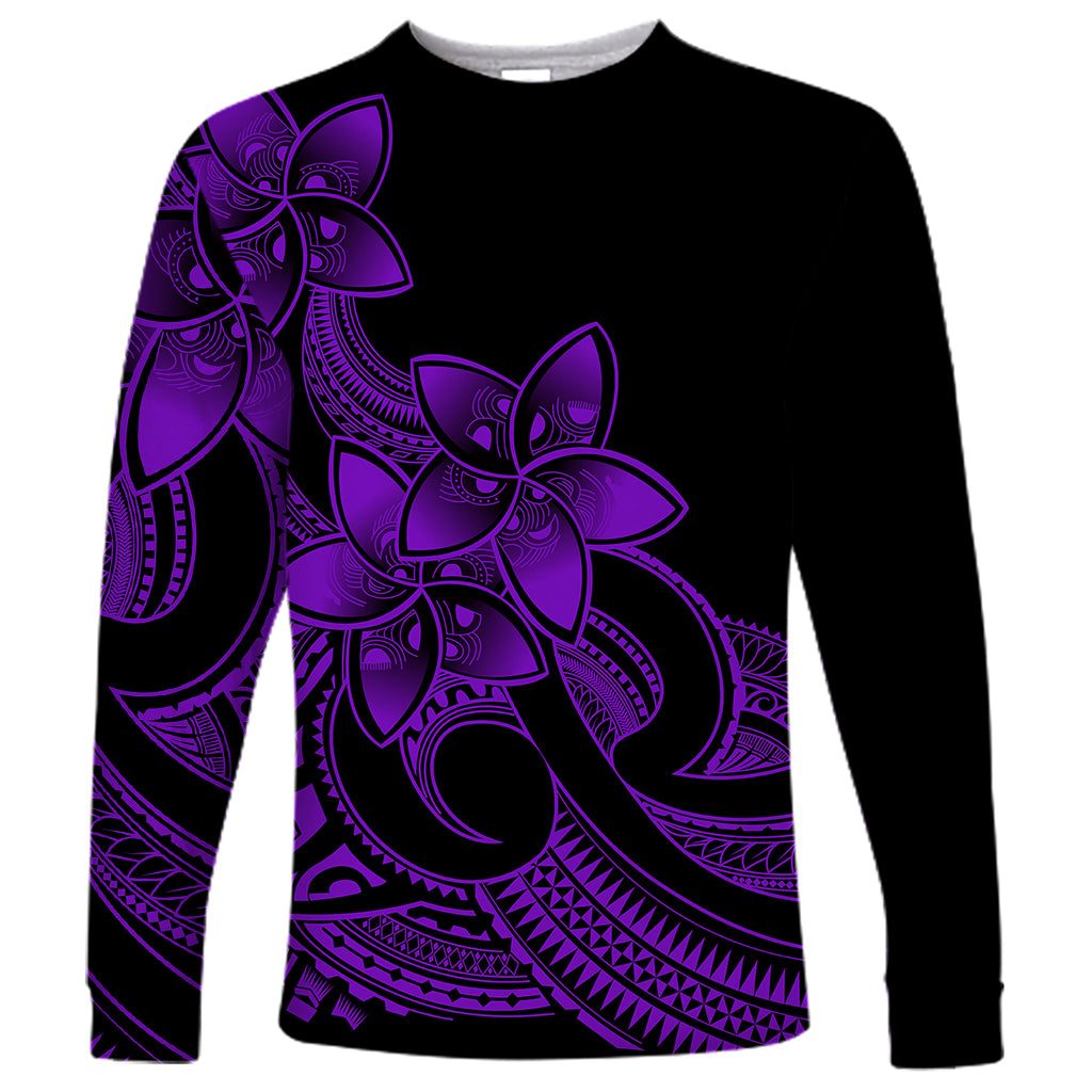 Polynesian Pride Plumeria Flowers Long Sleeve Shirt Polynesian Tribal Purple Vibe - Wonder Print Shop