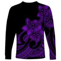 Polynesian Pride Plumeria Flowers Long Sleeve Shirt Polynesian Tribal Purple Vibe - Wonder Print Shop