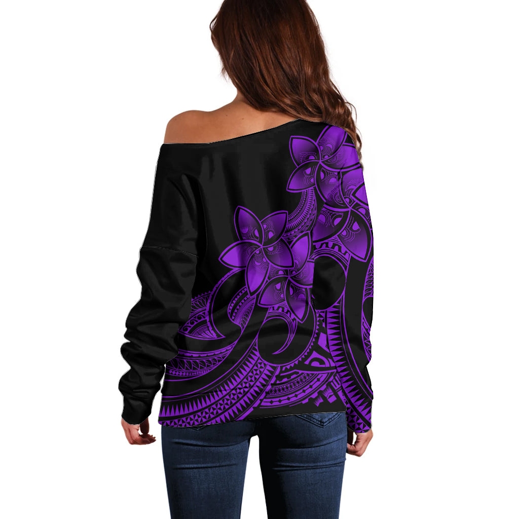 Polynesian Pride Plumeria Flowers Off Shoulder Sweater Polynesian Tribal Purple Vibe - Wonder Print Shop