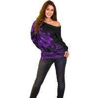 Polynesian Pride Plumeria Flowers Off Shoulder Sweater Polynesian Tribal Purple Vibe - Wonder Print Shop