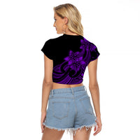 Polynesian Pride Plumeria Flowers Raglan Cropped T Shirt Polynesian Tribal Purple Vibe - Wonder Print Shop