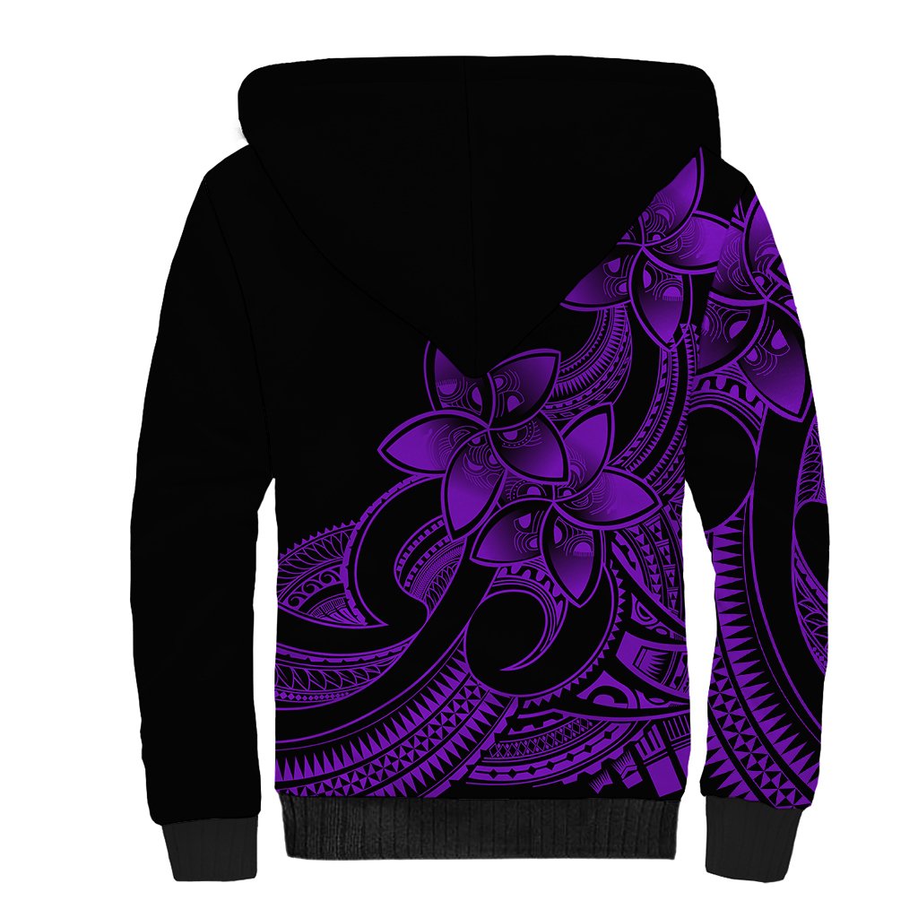 Polynesian Pride Plumeria Flowers Sherpa Hoodie Polynesian Tribal Purple Vibe - Wonder Print Shop