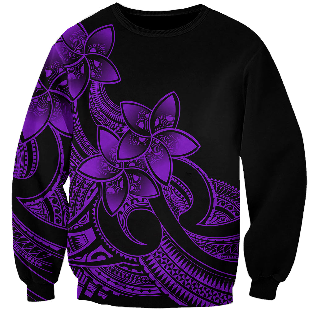 Polynesian Pride Plumeria Flowers Sweatshirt Polynesian Tribal Purple Vibe - Wonder Print Shop