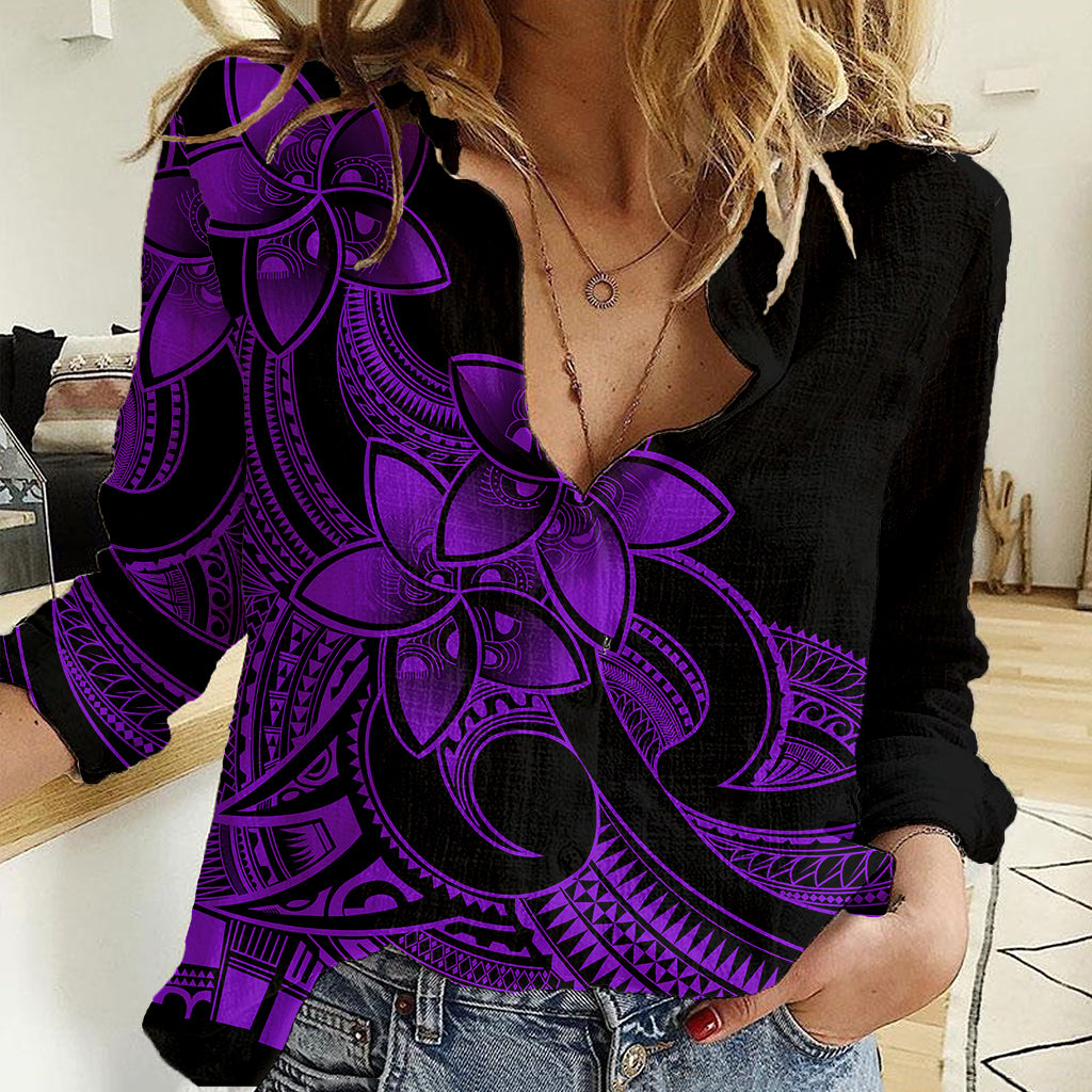 Polynesian Pride Plumeria Flowers Women Casual Shirt Polynesian Tribal Purple Vibe - Wonder Print Shop