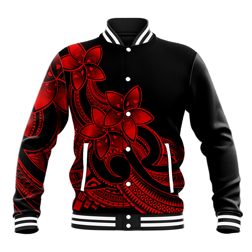 Polynesian Pride Plumeria Flowers Baseball Jacket Polynesian Tribal Red Vibe LT9 - Wonder Print Shop