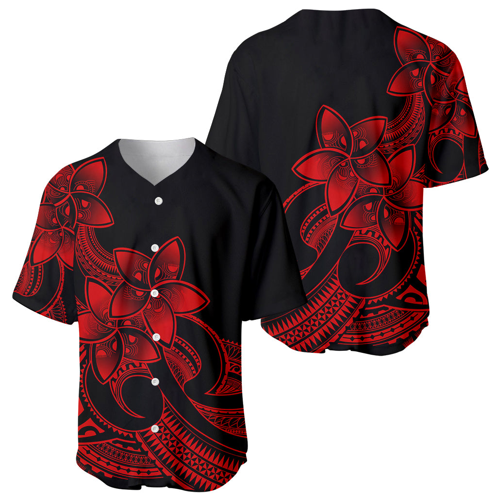 Polynesian Pride Plumeria Flowers Baseball Jersey Polynesian Tribal Red Vibe LT9 - Wonder Print Shop