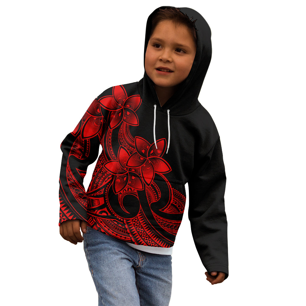 Polynesian Pride Plumeria Flowers Kid Hoodie Polynesian Tribal Red Vibe - Wonder Print Shop