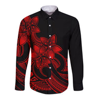 Polynesian Pride Plumeria Flowers Long Sleeve Button Shirt Polynesian Tribal Red Vibe - Wonder Print Shop