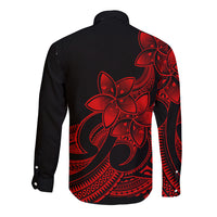 Polynesian Pride Plumeria Flowers Long Sleeve Button Shirt Polynesian Tribal Red Vibe - Wonder Print Shop