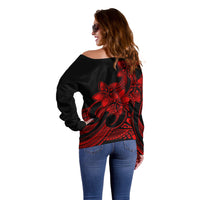Polynesian Pride Plumeria Flowers Off Shoulder Sweater Polynesian Tribal Red Vibe - Wonder Print Shop