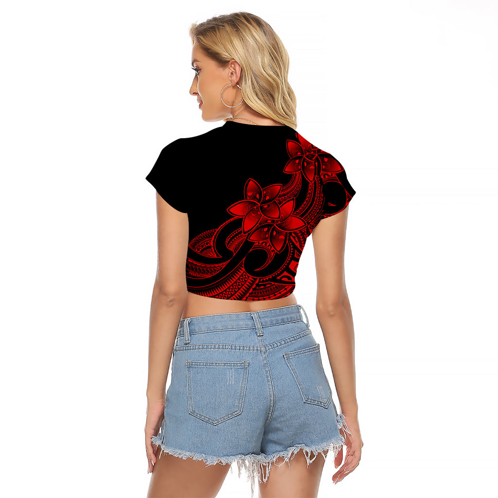 Polynesian Pride Plumeria Flowers Raglan Cropped T Shirt Polynesian Tribal Red Vibe - Wonder Print Shop