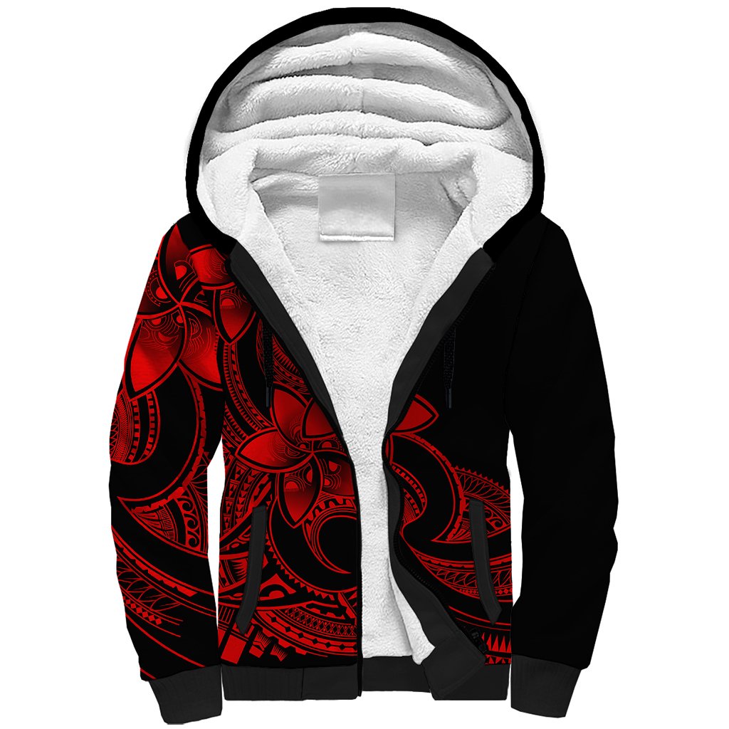 Polynesian Pride Plumeria Flowers Sherpa Hoodie Polynesian Tribal Red Vibe - Wonder Print Shop
