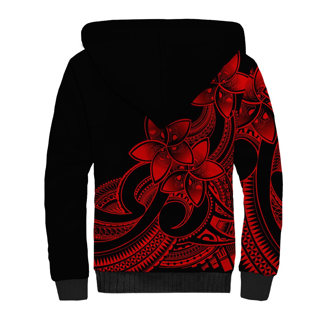 Polynesian Pride Plumeria Flowers Sherpa Hoodie Polynesian Tribal Red Vibe - Wonder Print Shop
