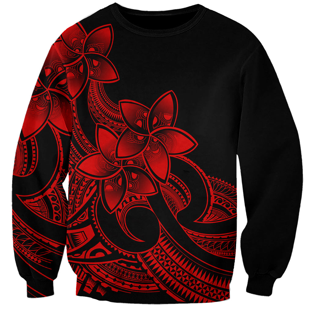 Polynesian Pride Plumeria Flowers Sweatshirt Polynesian Tribal Red Vibe - Wonder Print Shop
