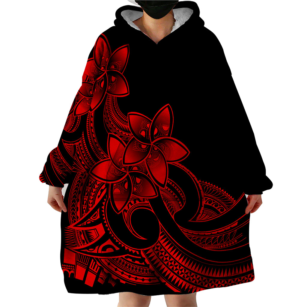 Polynesian Pride Plumeria Flowers Wearable Blanket Hoodie Polynesian Tribal Red Vibe - Wonder Print Shop