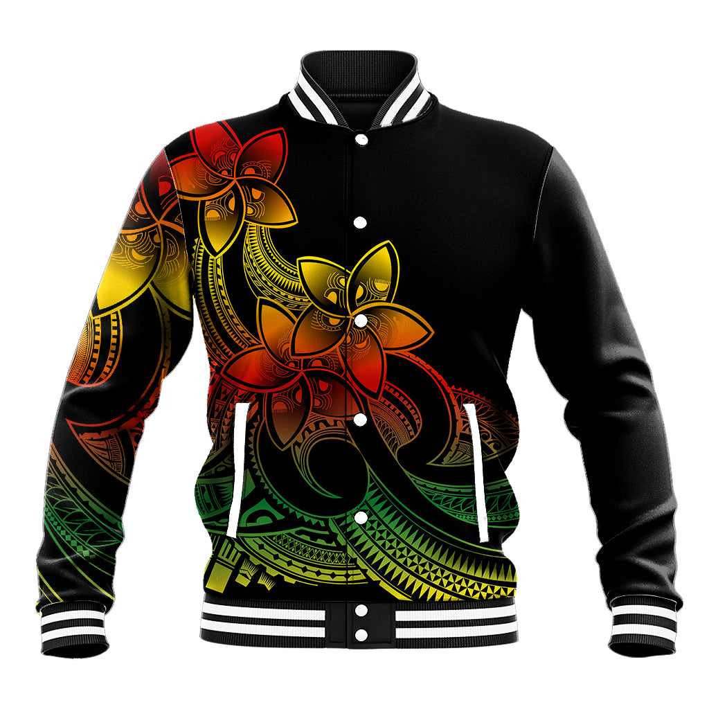 Polynesian Pride Plumeria Flowers Baseball Jacket Polynesian Tribal Reggae Vibe LT9 - Wonder Print Shop
