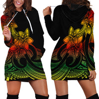 Polynesian Pride Plumeria Flowers Hoodie Dress Polynesian Tribal Reggae Vibe - Wonder Print Shop