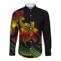 Polynesian Pride Plumeria Flowers Long Sleeve Button Shirt Polynesian Tribal Reggae Vibe - Wonder Print Shop