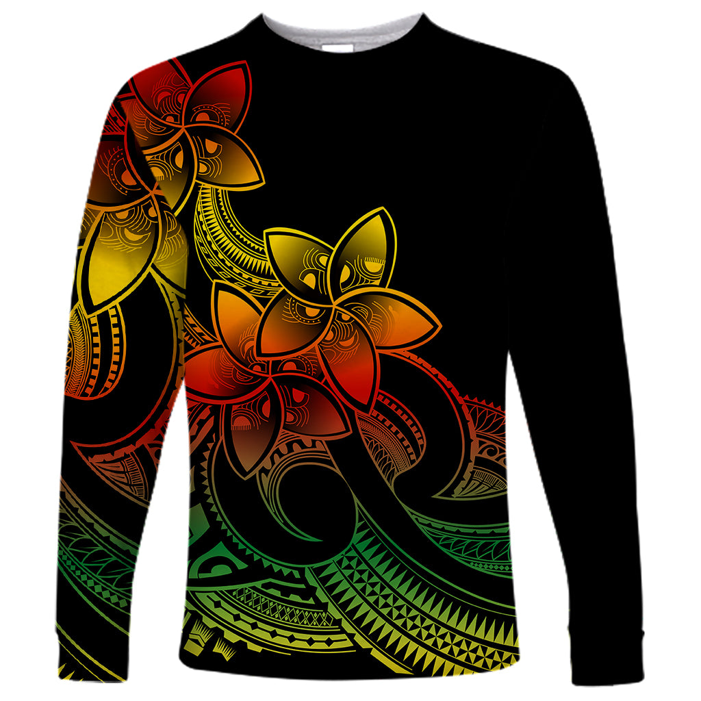 Polynesian Pride Plumeria Flowers Long Sleeve Shirt Polynesian Tribal Reggae Vibe - Wonder Print Shop
