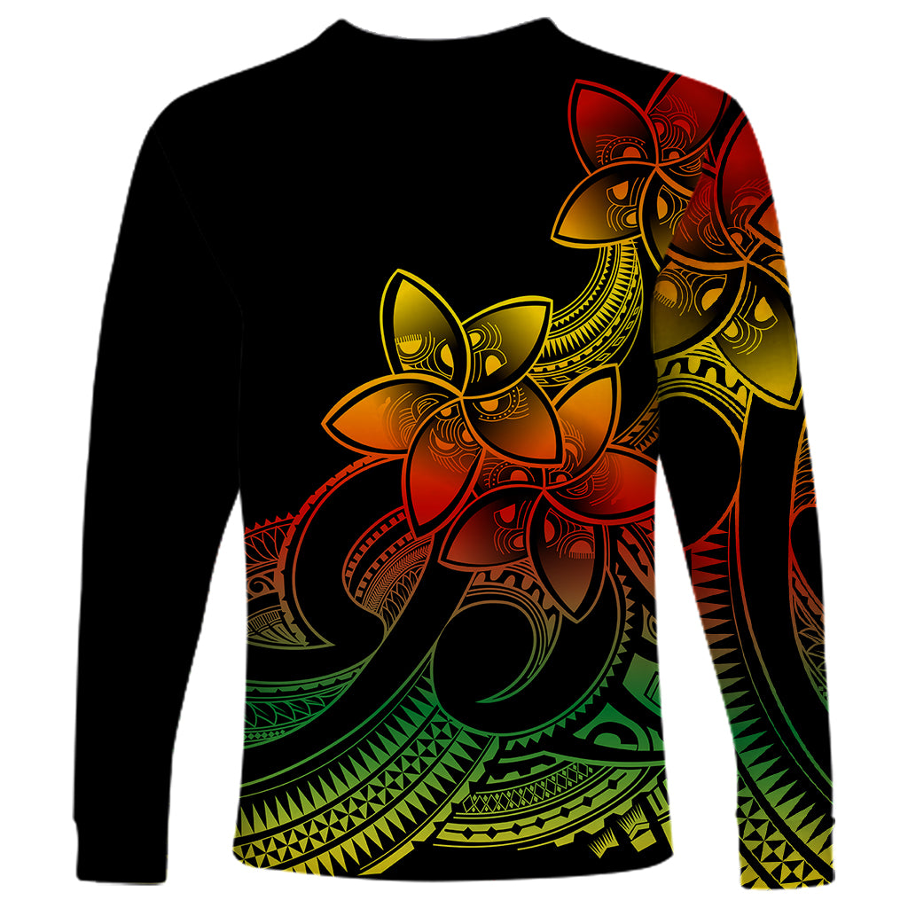 Polynesian Pride Plumeria Flowers Long Sleeve Shirt Polynesian Tribal Reggae Vibe - Wonder Print Shop
