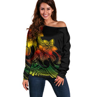 Polynesian Pride Plumeria Flowers Off Shoulder Sweater Polynesian Tribal Reggae Vibe - Wonder Print Shop