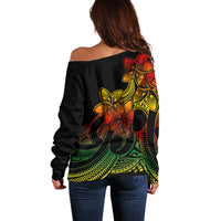 Polynesian Pride Plumeria Flowers Off Shoulder Sweater Polynesian Tribal Reggae Vibe - Wonder Print Shop