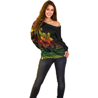 Polynesian Pride Plumeria Flowers Off Shoulder Sweater Polynesian Tribal Reggae Vibe - Wonder Print Shop