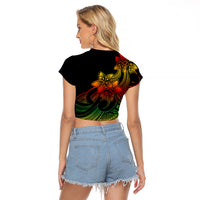 Polynesian Pride Plumeria Flowers Raglan Cropped T Shirt Polynesian Tribal Reggae Vibe - Wonder Print Shop
