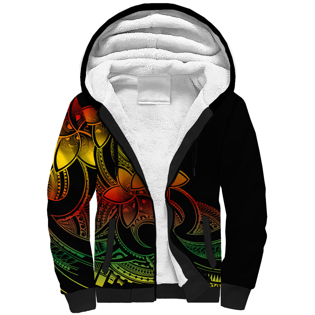 Polynesian Pride Plumeria Flowers Sherpa Hoodie Polynesian Tribal Reggae Vibe - Wonder Print Shop