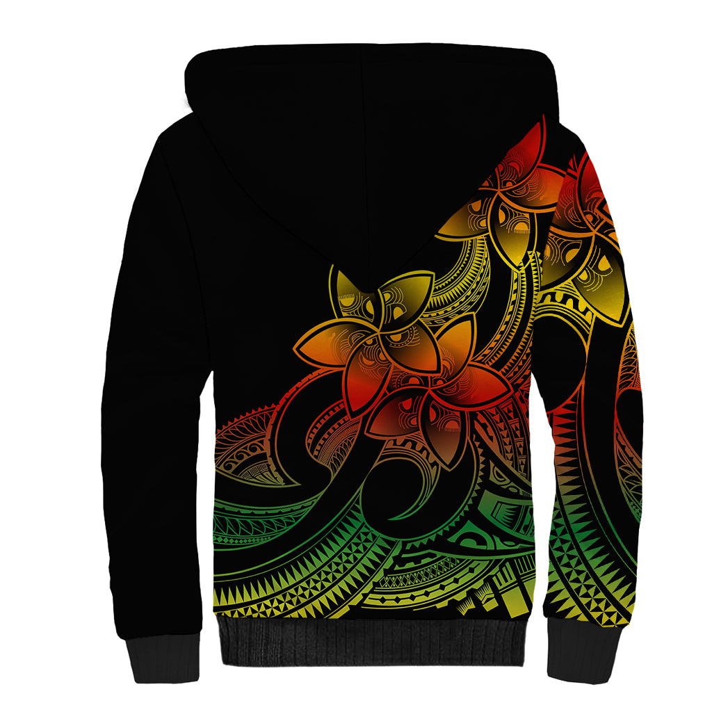 Polynesian Pride Plumeria Flowers Sherpa Hoodie Polynesian Tribal Reggae Vibe - Wonder Print Shop