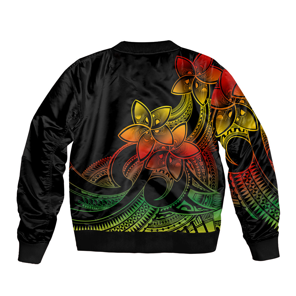 Polynesian Pride Plumeria Flowers Sleeve Zip Bomber Jacket Polynesian Tribal Reggae Vibe - Wonder Print Shop