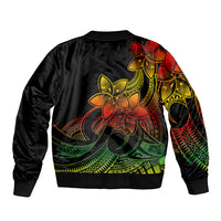 Polynesian Pride Plumeria Flowers Sleeve Zip Bomber Jacket Polynesian Tribal Reggae Vibe - Wonder Print Shop