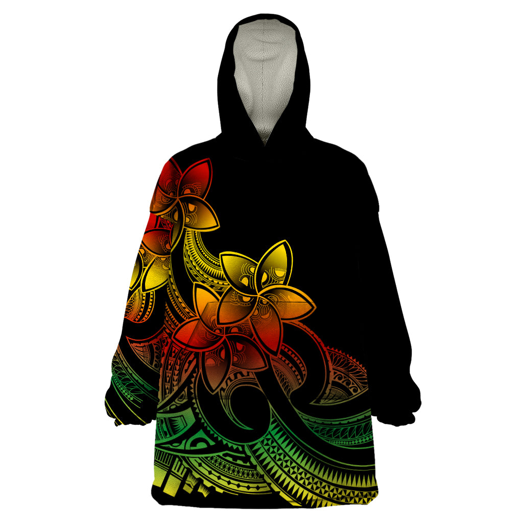 Polynesian Pride Plumeria Flowers Wearable Blanket Hoodie Polynesian Tribal Reggae Vibe - Wonder Print Shop