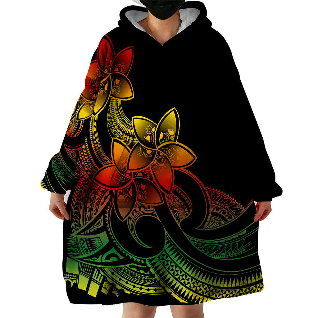 Polynesian Pride Plumeria Flowers Wearable Blanket Hoodie Polynesian Tribal Reggae Vibe - Wonder Print Shop